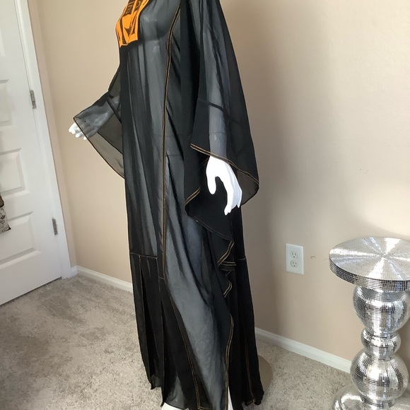 African Black and Orange Kaftan Sheer Dress - Picture 6 of 12